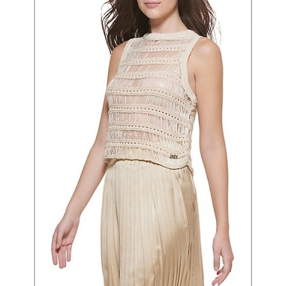 DKNY Sleeveless Open Knit Crew Neck Tank Vest Top - Picture 2 of 10